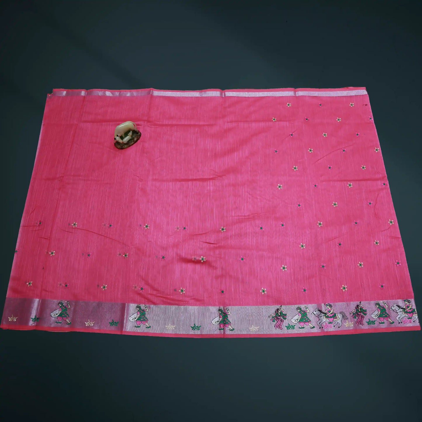 Pink Linen Emroidery Saree | Linen Pink