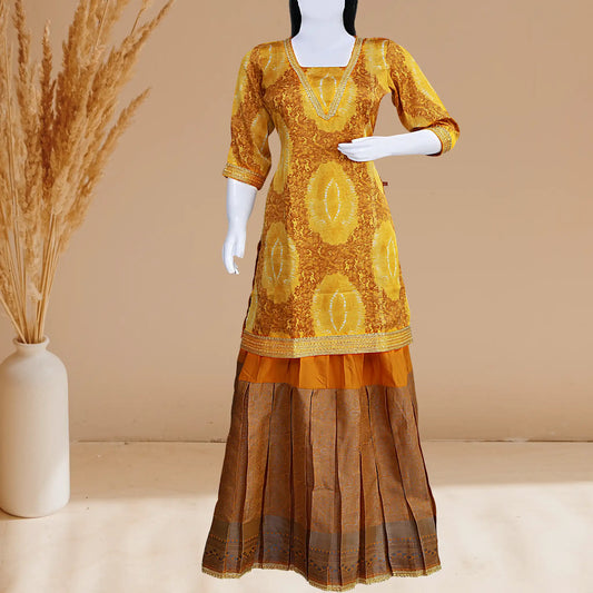 Women's Yellow Printed Kurta and Skirt | S3KL815