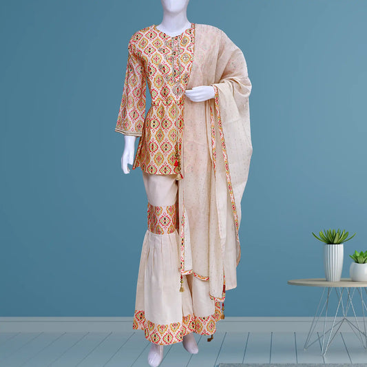 Women's Printed Kurti With Sharara & Dupatta | S3SKD1268