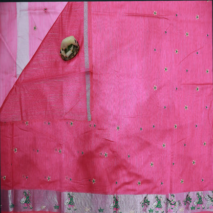 Pink Linen Emroidery Saree | Linen Pink