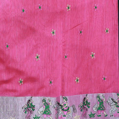 Pink Linen Emroidery Saree | Linen Pink