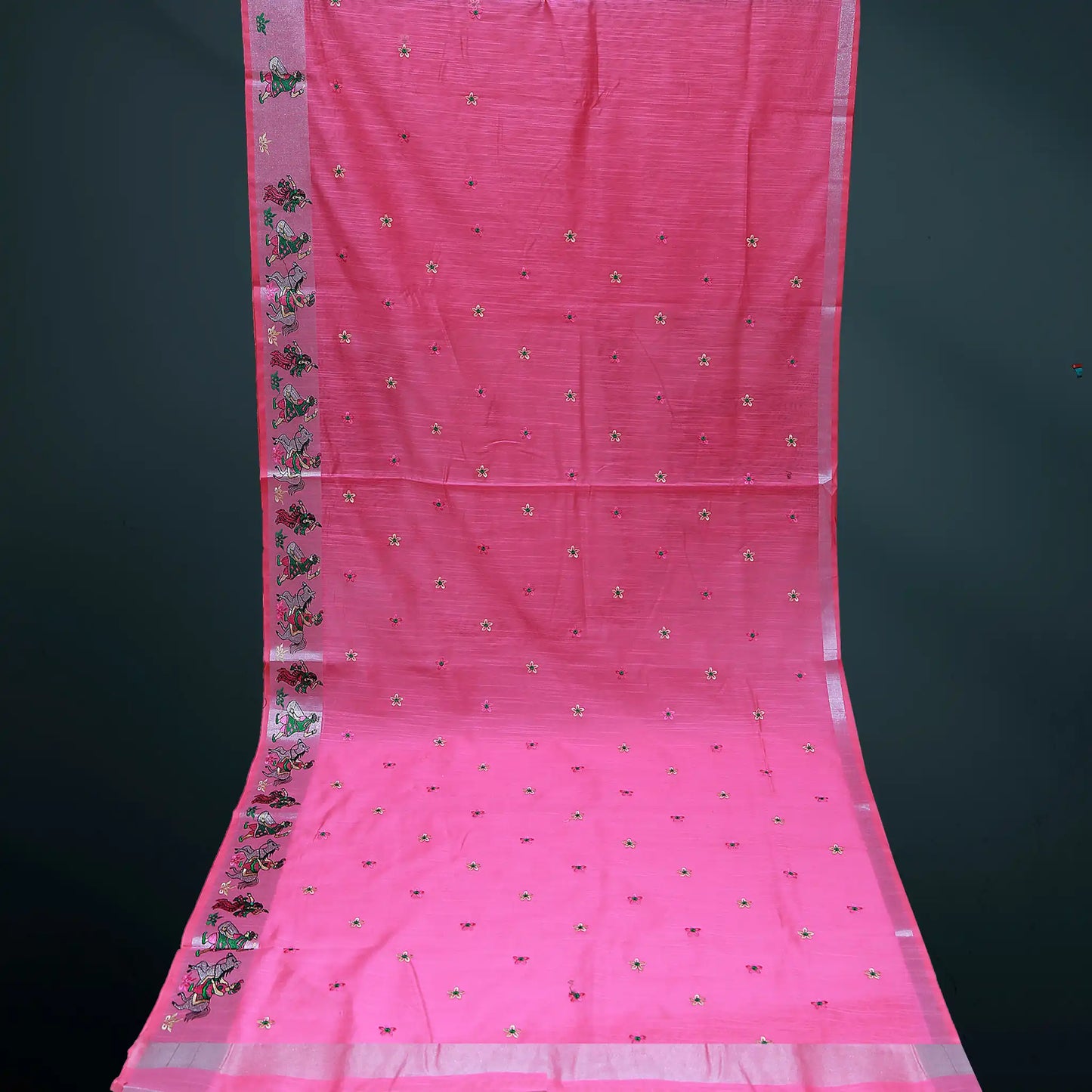 Pink Linen Emroidery Saree | Linen Pink