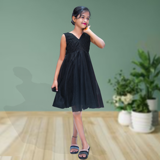 Girls Midi/Knee Length Party Dress  (Black, Sleeveless)