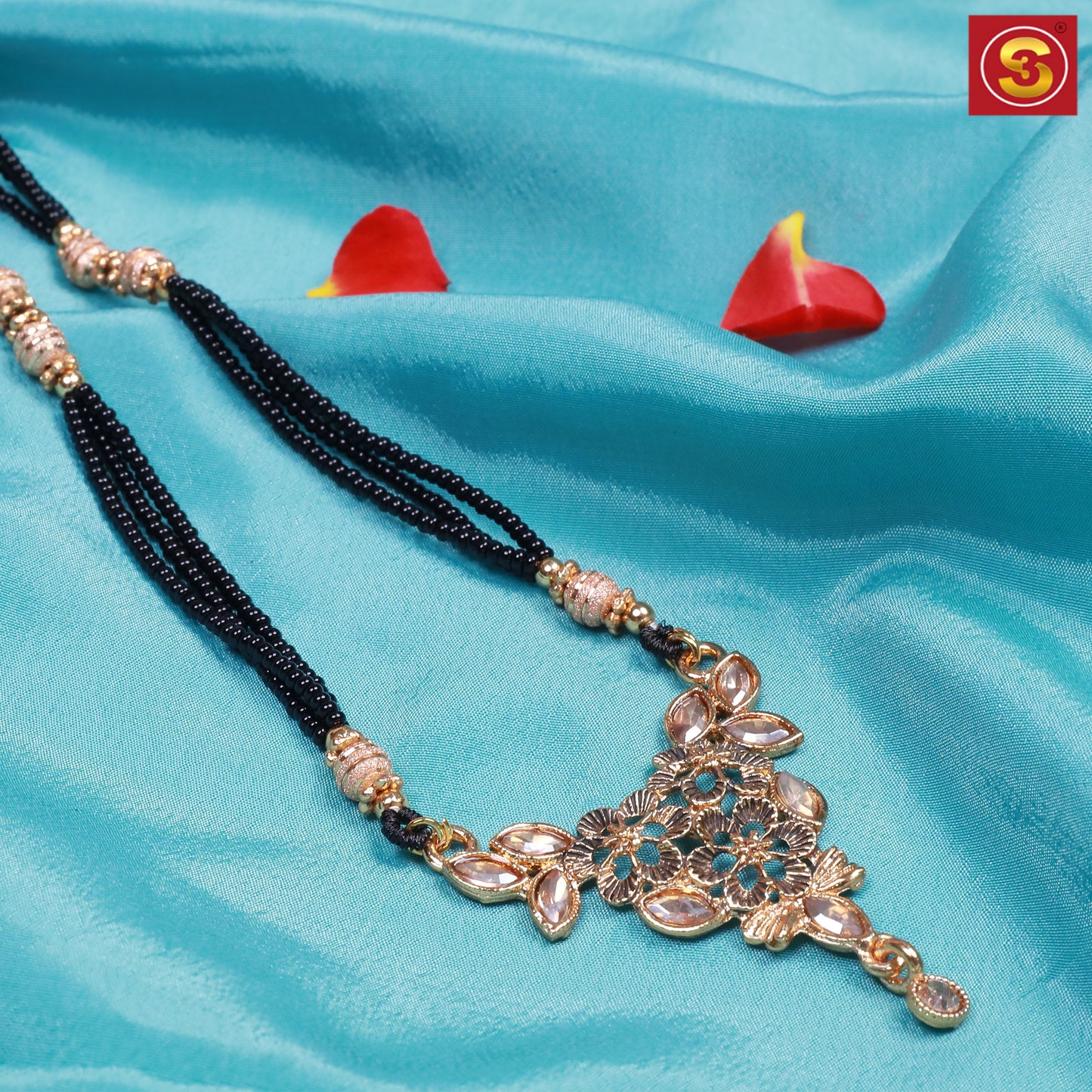 Gold and black beeds  long mangalsutra