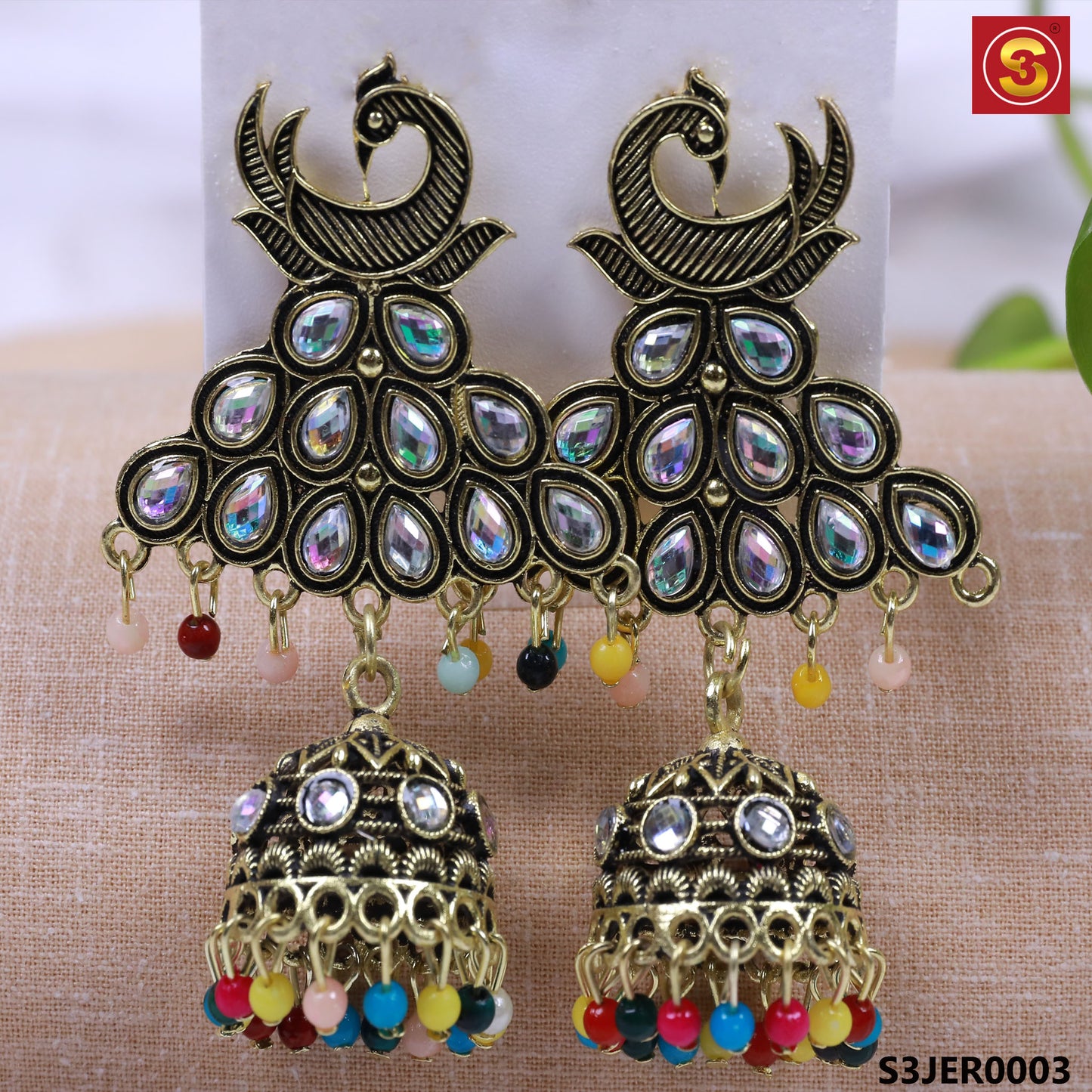 Multi-Color Peacock Shaped Jhumka (S3JER0003)