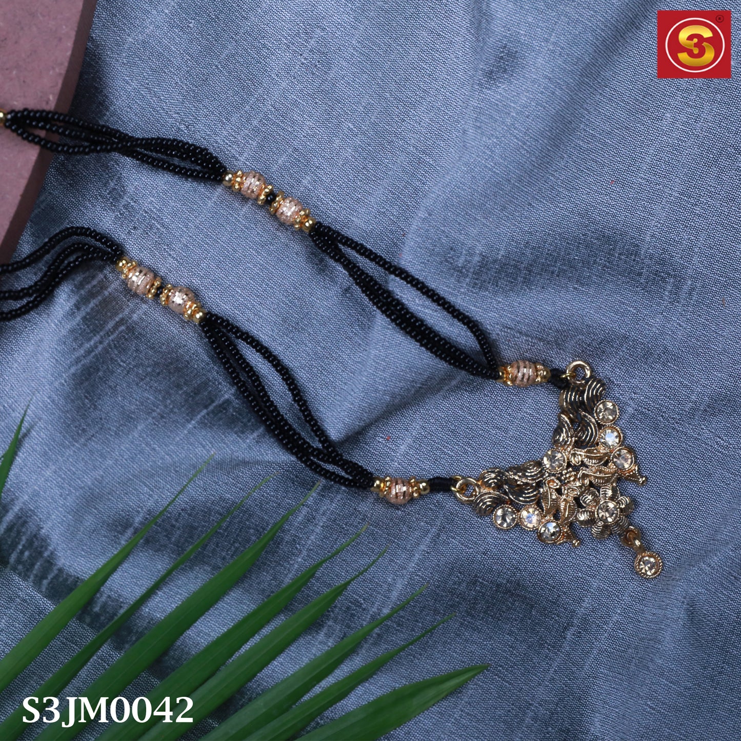 Black beeds with 3layers of  long mangalsutra