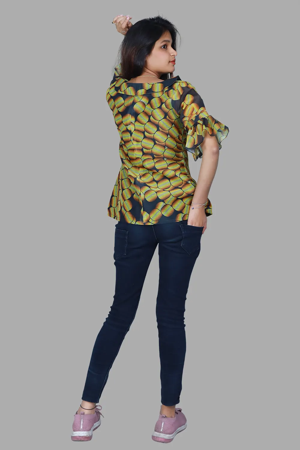 Yellow and Black Printed Short Top | S3C1247
