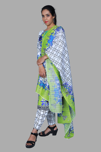 White Floral Print Kurta Set | S3SKD1077