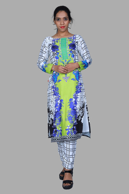 White Floral Print Kurta Set | S3SKD1077