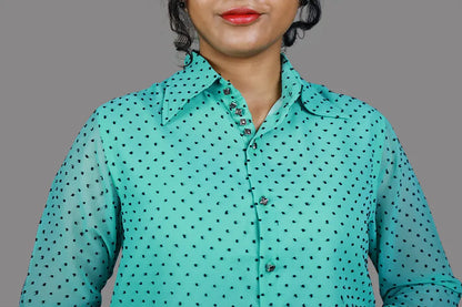 Purssian Blue Polka Dot Print Shirt | S3TK1228A