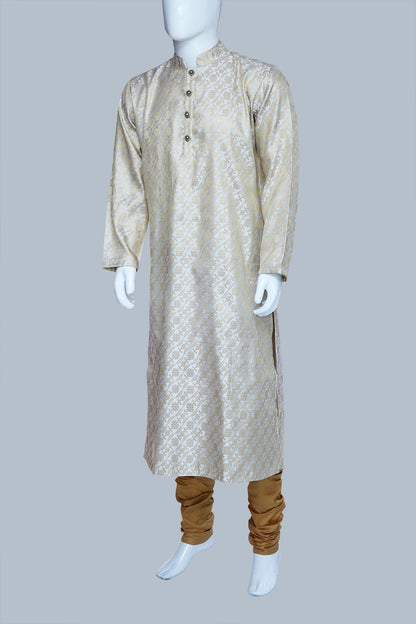 Cream Colored Banaras Kurta Pyjama Set | Cream Kurta Set