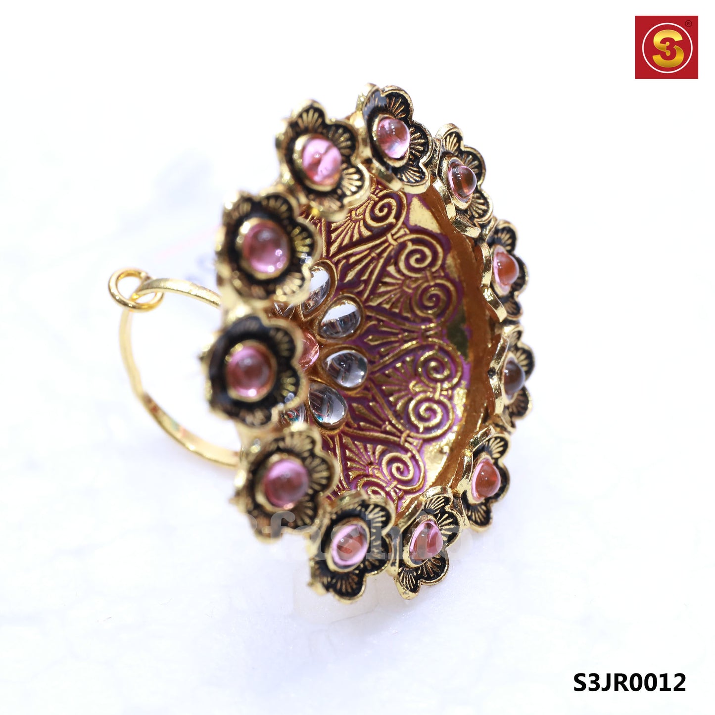 Blossom of Paradise: Peach Meenakari Ring (S3JR0012 )