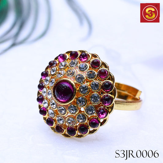 Violet & White Kundan Ring(S3JR0006)