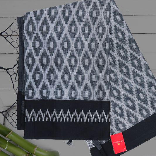 Black and White Kota Silk Saree | Pochampally Cotton