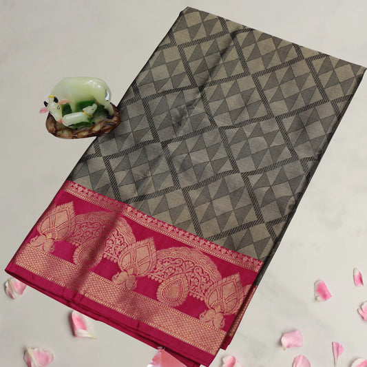 Grey and Pink Border Gadwal Saree | Saree 3