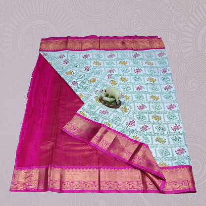 Hand block print pattu saree