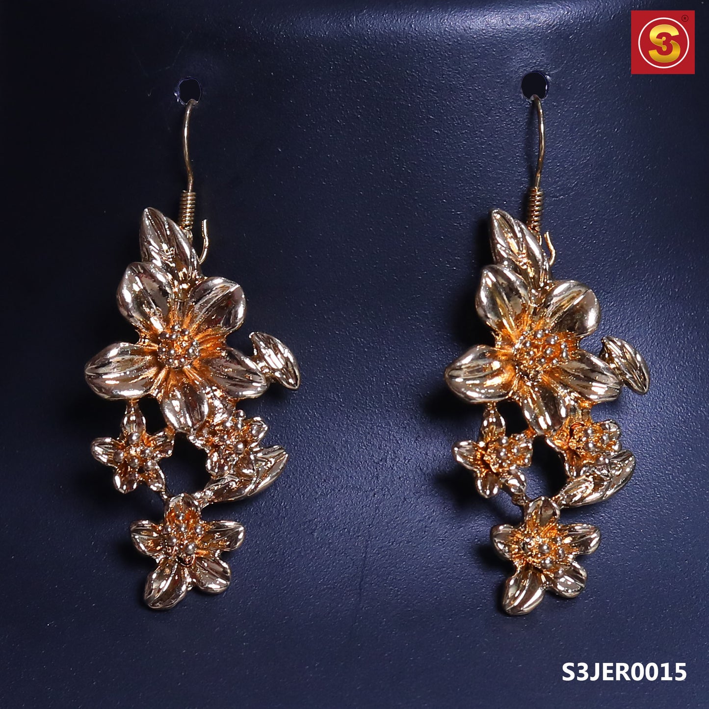 Golden Flower Shaped Dangle EarRings (S3JER0015)