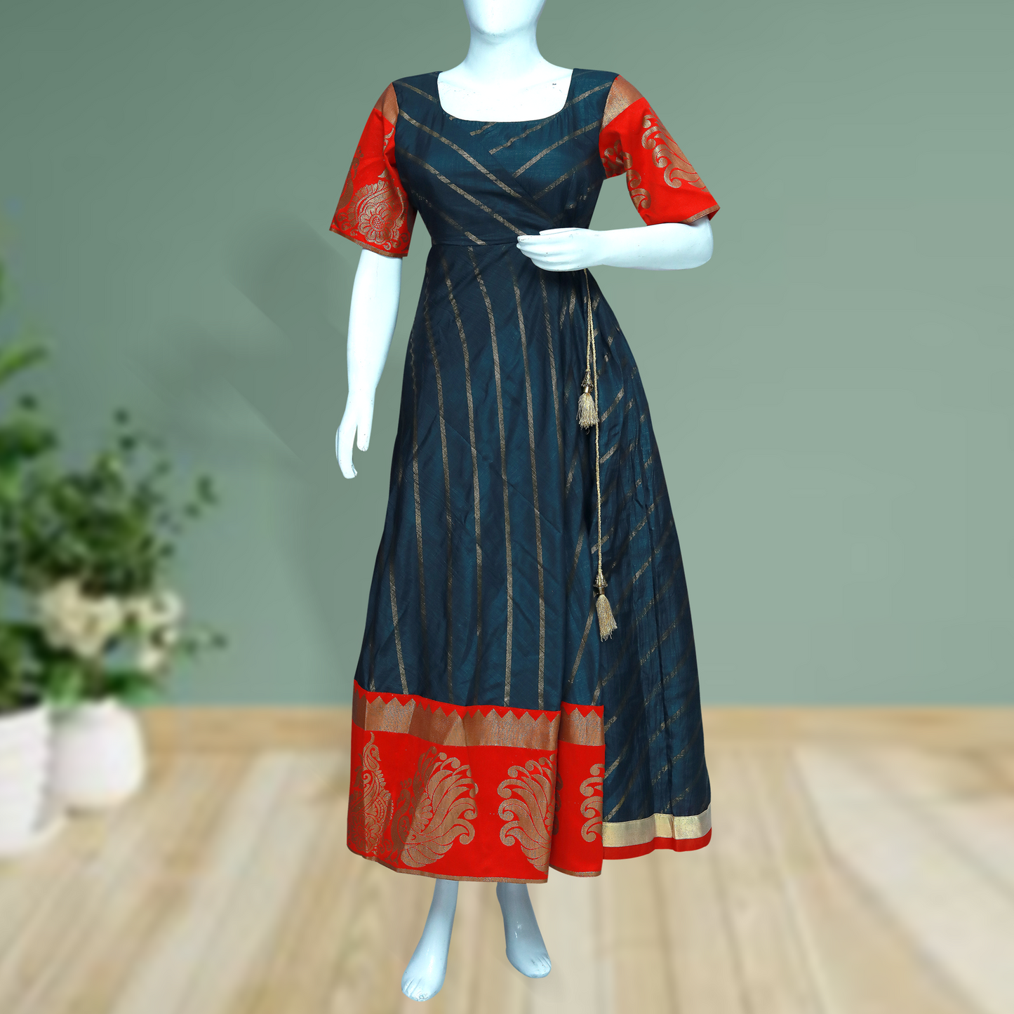 Raw silk with banarasi border Wrap frock