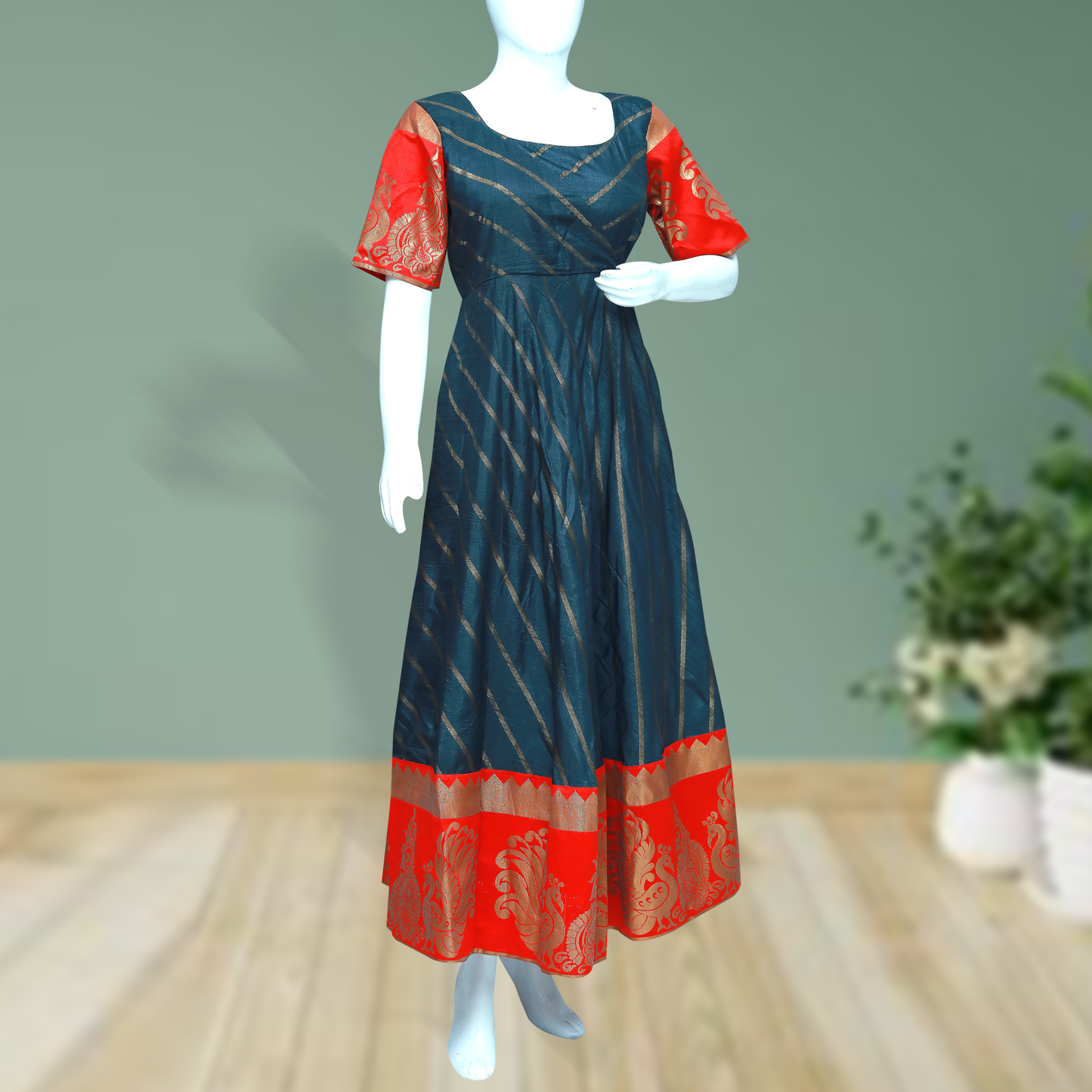 Raw silk with banarasi border Wrap frock