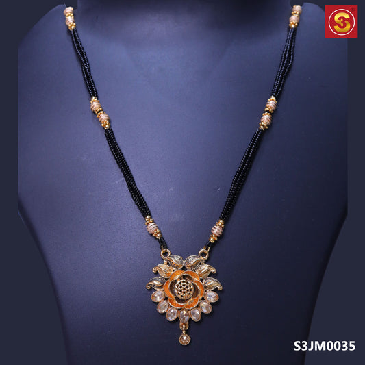 two layer black beeds with golden beeds along with golden pendant locket(S3JM0035)