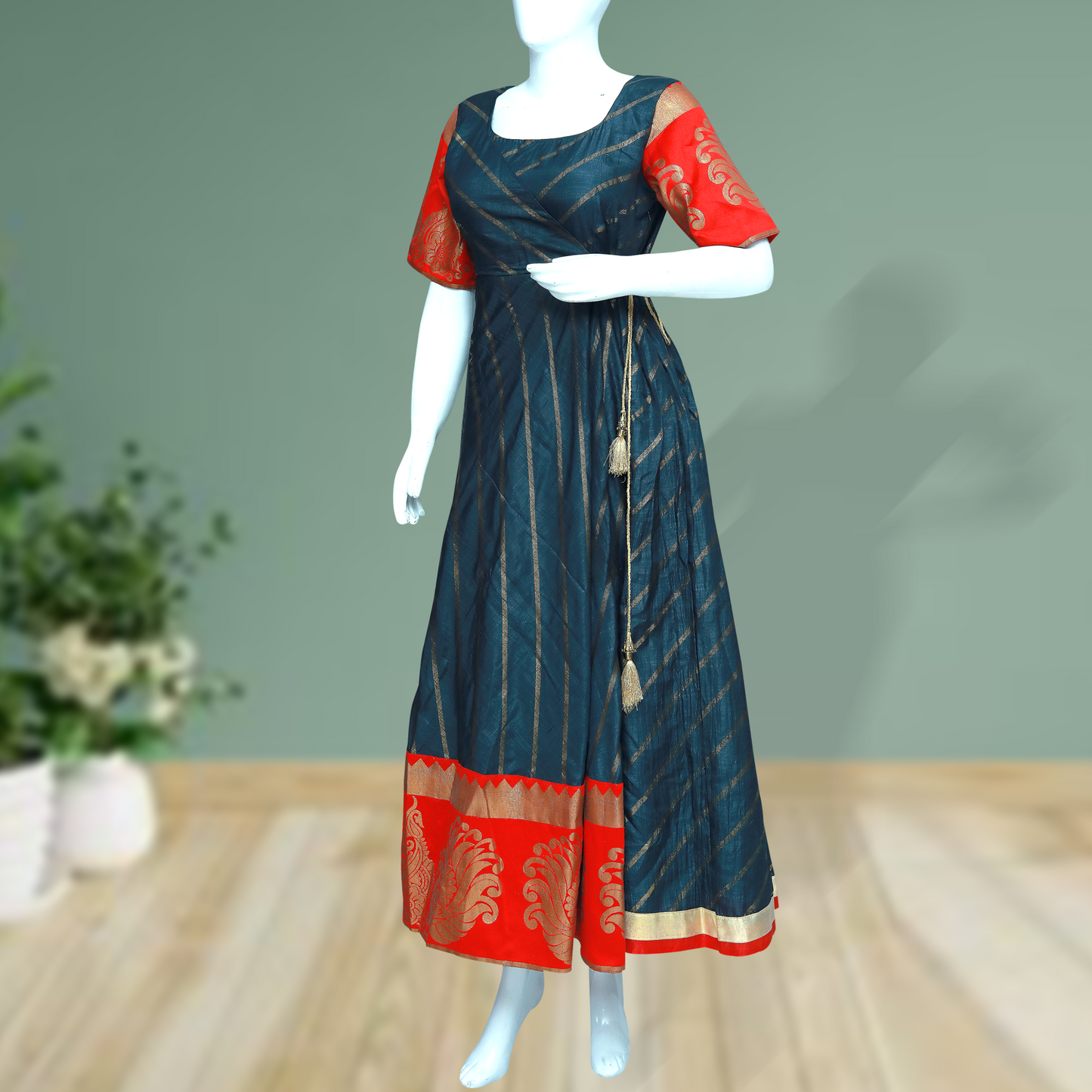 Raw silk with banarasi border Wrap frock