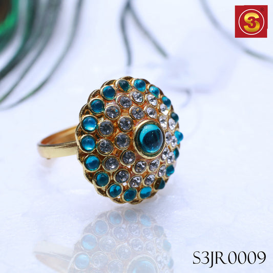 Sky Blue & White Kundan Ring(S3JR0009)