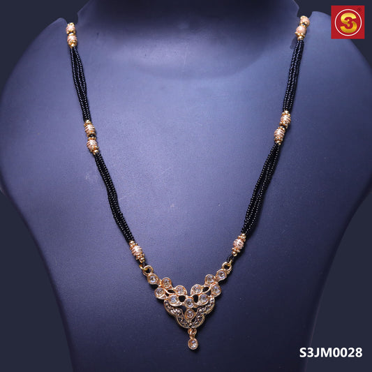 two layer black beeds with golden beeds along with golden pendant locket(S3JM0028)