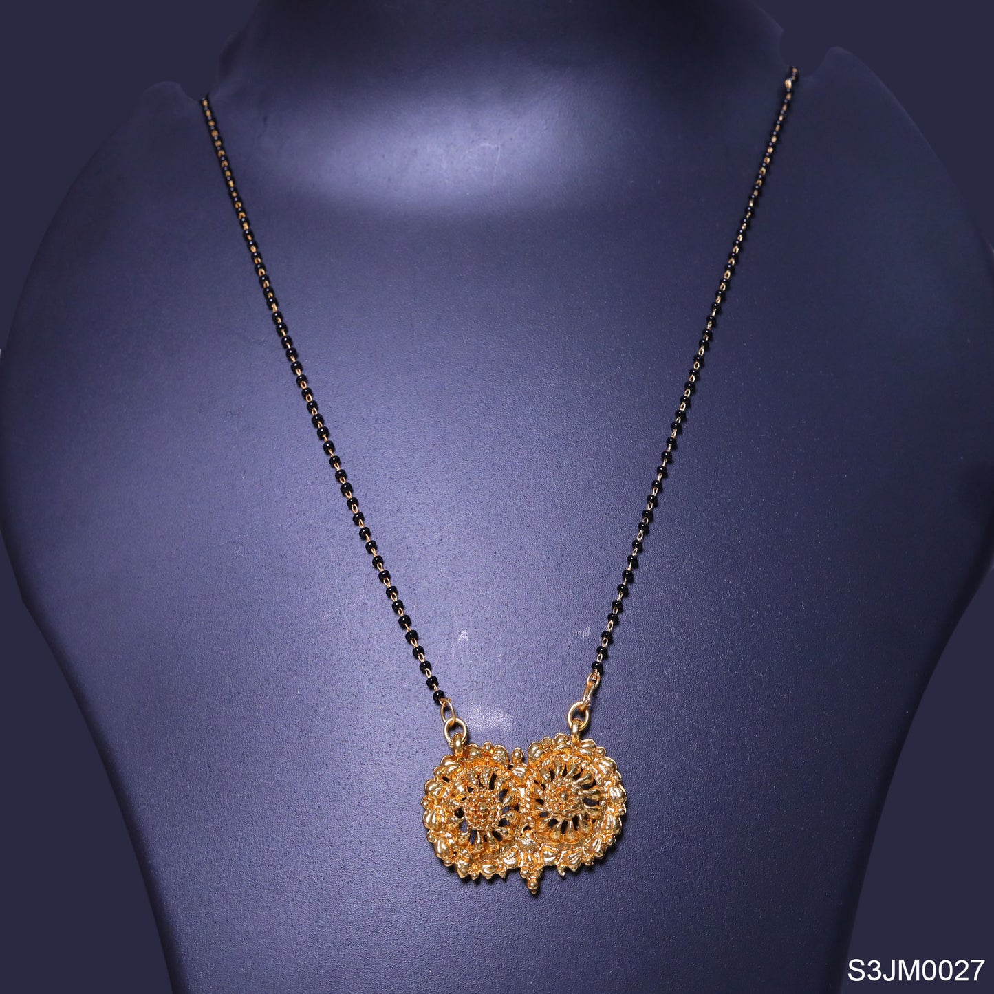 Two Layer Black beeds with golden beeds along with golden pendant locket (S3JM0027)