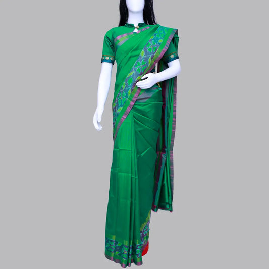 Green Ikkat Border Pattu Saree | Green Saree