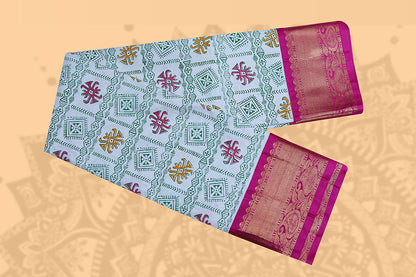 Hand block print pattu saree