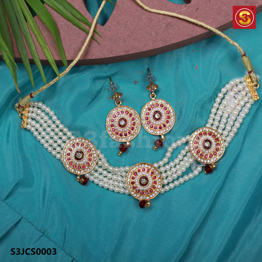 Red & White Kundan Choker Combo (S3JCS7132317)