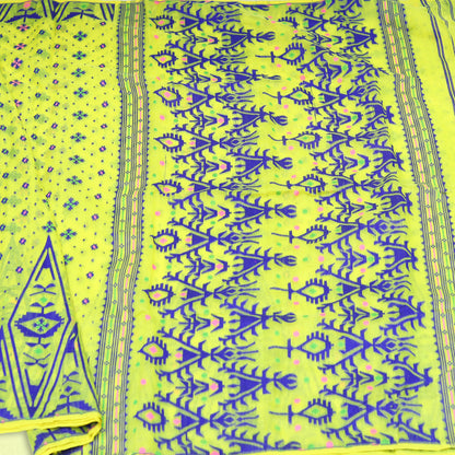 Yellow And Blue Soft Chanderi Saree