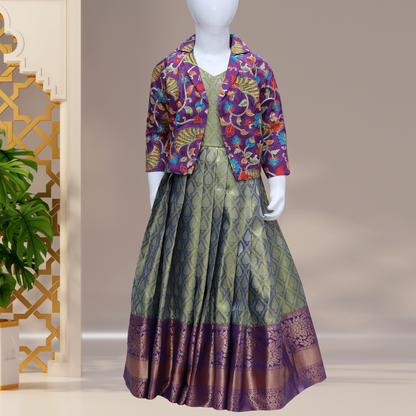 Baby Girl Pattu Lehanga with Elegant Coat - Traditional Grace for Little Ones"