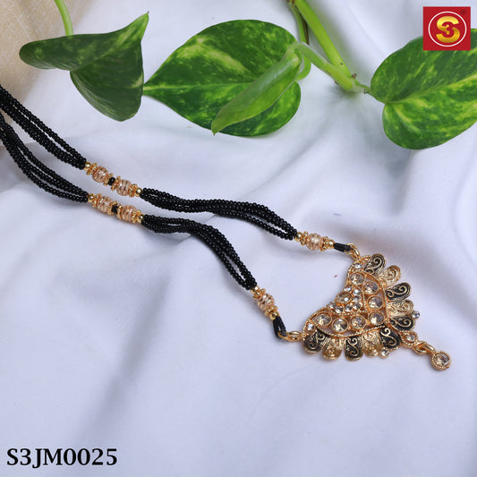 Two layer black beeds with golden beeds along with golden pendant locket(S3JM0025)