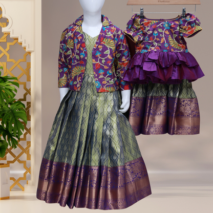 Baby Girl Pattu Lehanga with Elegant Coat - Traditional Grace for Little Ones"