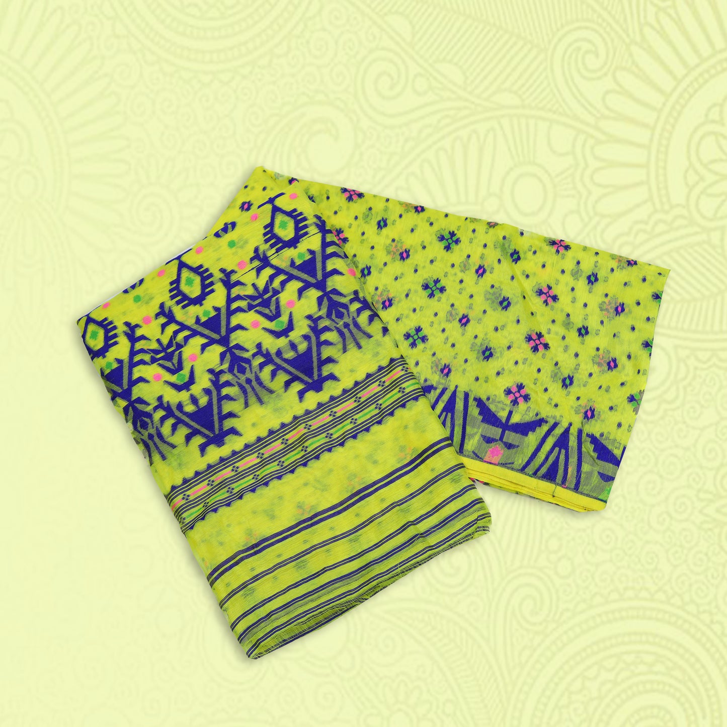 Yellow And Blue Soft Chanderi Saree