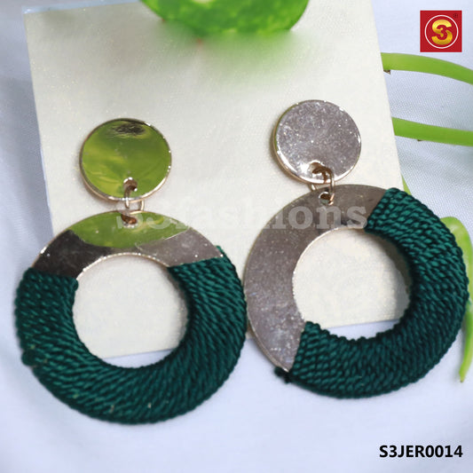 Green Macrame Thread Chandbali Earrings (SKU:S3JER0014)