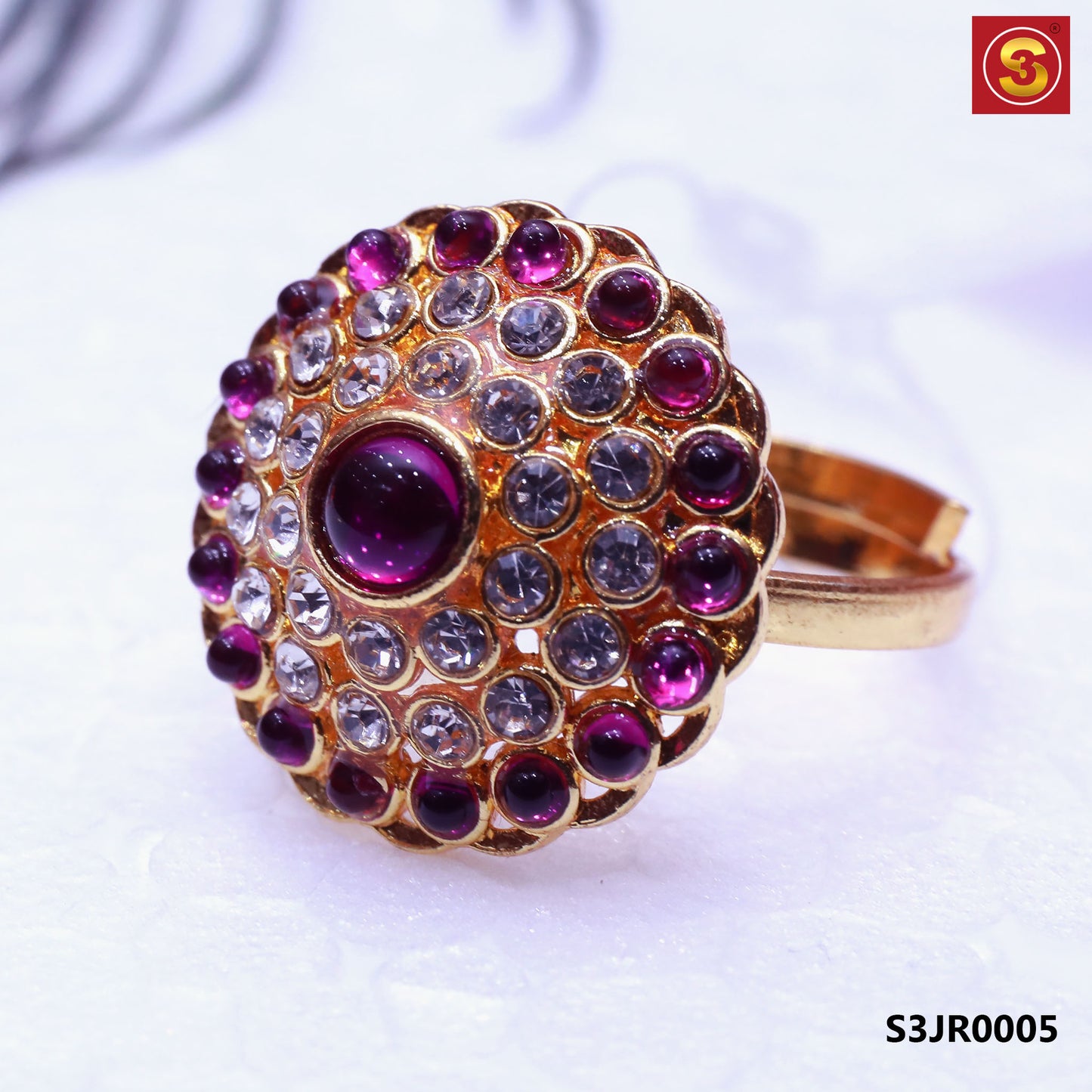 Pink & White Kundan Ring(S3JR0005)