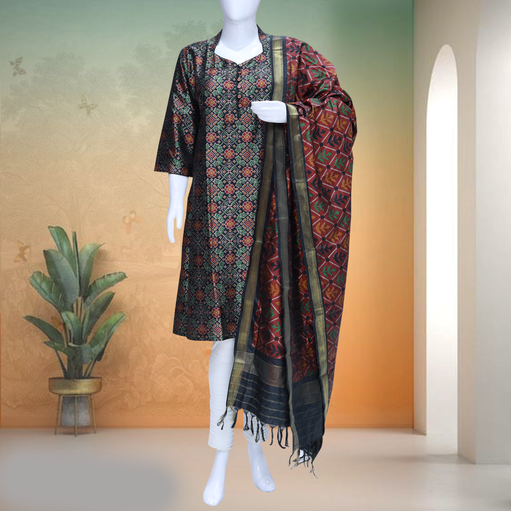 Abstract print kurti and dupatta set