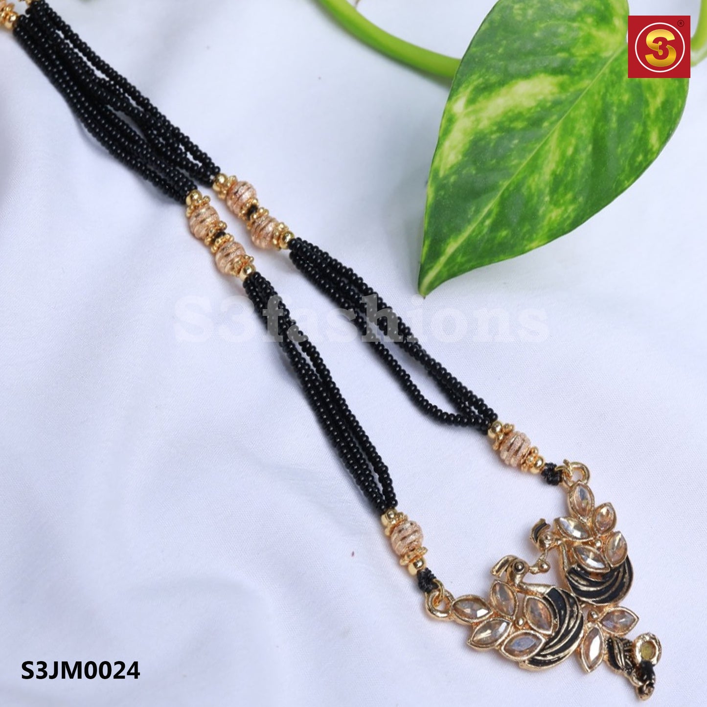 gold nd black beeds long Mangalsutra (S3JM0024)