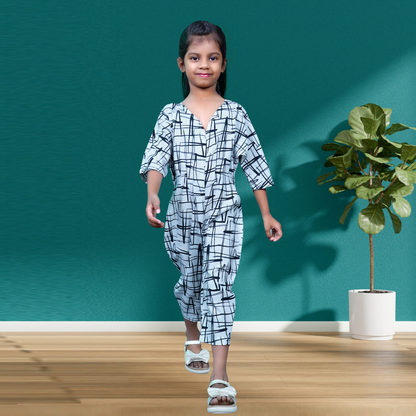 Kids Wear Relaxed Fit Crepe Digital Printed Jumpsuits