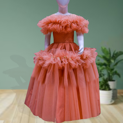 peach ruffled dress