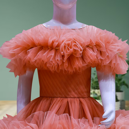 peach ruffled dress