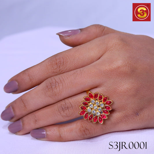 Pink & White Kundan Ring(S3JR0001)