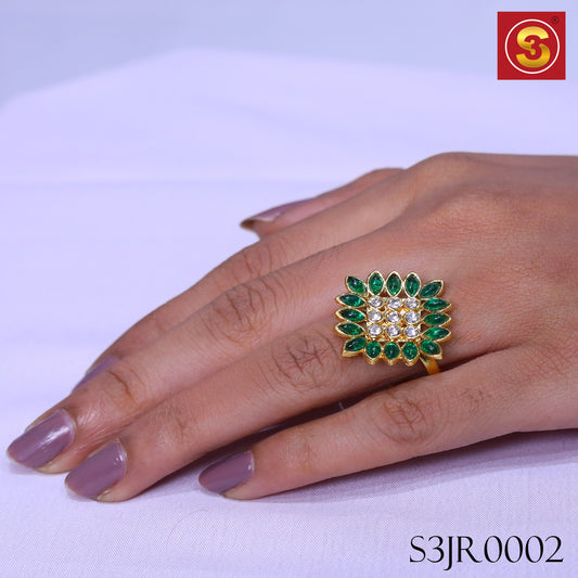 Maharani's Treasure: Green Kundan Diamond Ring(S3JR0002)