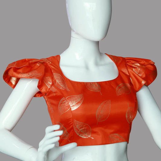 Floral Printed Orange Silk with Petal Sleeves Blouse | ORANGE