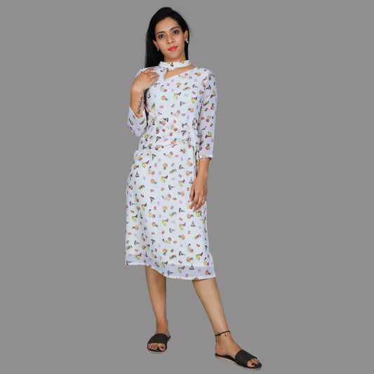 Ivory Printed Georgette One Piece Dress  | S3G1059