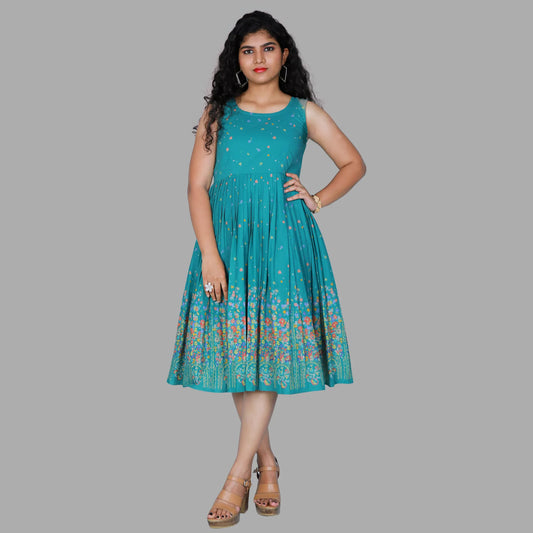 Cotton Sleeve less Pleated Frock | S3G1245