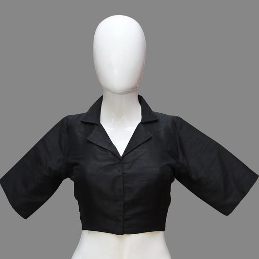 Black Solid Collared neck Blouse | S3B1179