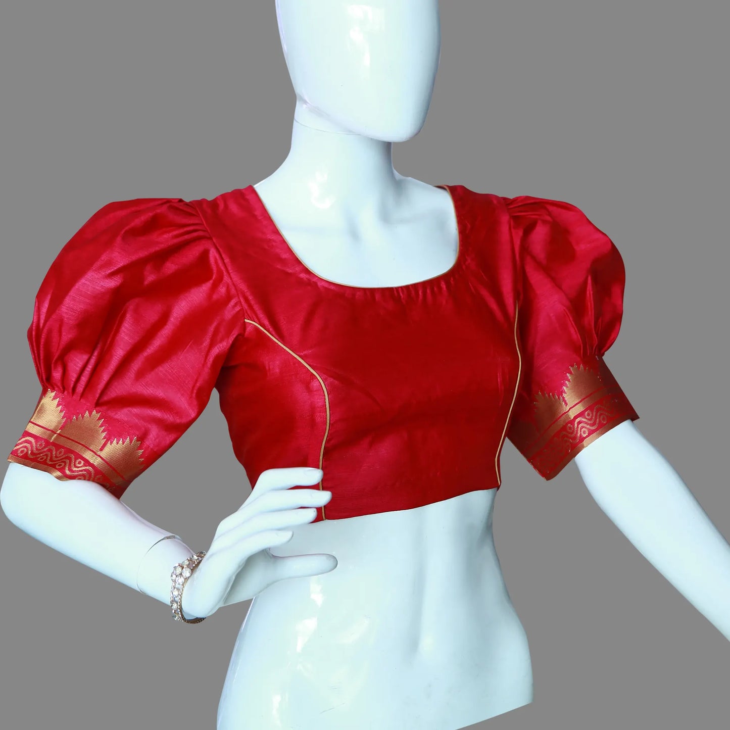 Red Colored Puffy Sleeves Regular Blouse | S3B1207